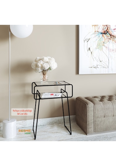 Catchme Retro Yan Sehpa. Metal Sehpa.Cam Sehpa.Salon. Yatak Odası