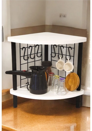 Mutluluk Köşesi Tezgah Üstü Raf Mini Kahve Köşesi Ve Baharatlık 6 Kancalı Organizer Beyaz Mutluluk Köşesi Tezgah Üstü Raf Mini Kahve Köşesi Ve Baharatlık 6 Kancalı Organizer Beyaz