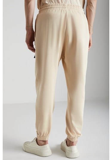 Rowan Erkek Relaxed Içi Şardonlu Önü Nervürlü Dekoratif Etiketli Vanilya Eşofman Altı