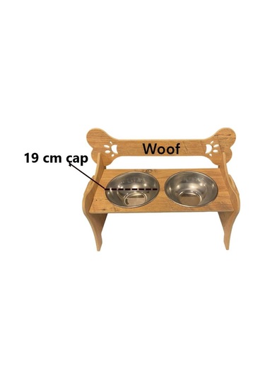 Realwood Özel İsim Baskılı Ahşap Kademeli Eğimli Çelik Kedi Köpek Mama Su Kabı 1 L