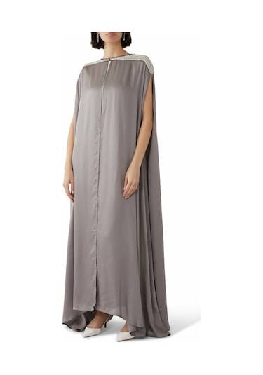 Leem Süslü Omuzlu Kaftan - Şıklığın Adresi Gri
