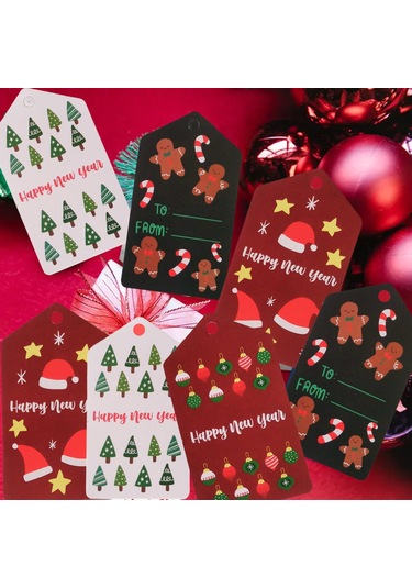 Yılbaşı Noel Şapka Temalı Hediye Etiketi, Yeniyıl Paketleme Kartı