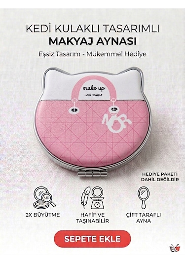 Şık Tasarım Makyaj Aynası- Kedi Pembe