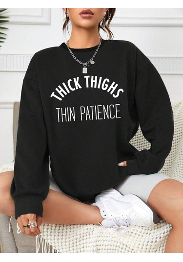 Coke Serisi Letter Graphic Drop Shoulder Sweatshirt-trzksw1975 Siyah