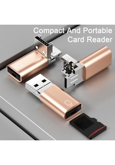 Gümüş Akıllı 2'si 1 Arada Usb Tip-c Kart Okuyucu Yüksek Hızlı Kompakt Boyut Taşınabilir Sürücü Gerekmez Evrensel Otg Tf Kart Okuyucu