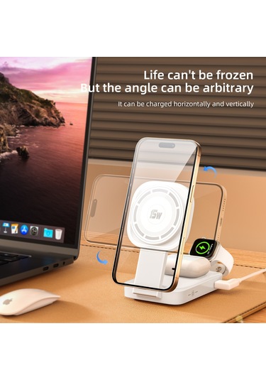 C40 3'ü 1 Arada Katlanabilir Şarj Standı Telefon İzle Kulaklık 15w Manyetik Kablosuz Şarj Cihazı Led Sıcak Işık Siyah