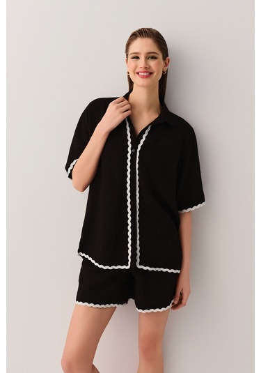 Suwen Robin Plaj Gömleği Sba25720012 Siyah