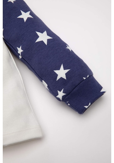 DeFacto Erkek Bebek Pijama Takımı Yıldız Desenli Uzun Kollu Penye Üst Beli Lastikli Uzun Alt D6809A5NSPR160 Mor