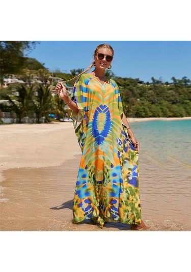 Edolynsa Kadınlar Zarif Kaftan Elbiseler Uzun Artı Boyutu Mayo Cover Up Resort Giyim Plaj Mayo Coverups Gevşek Loungewearq1464 Çok Renkli
