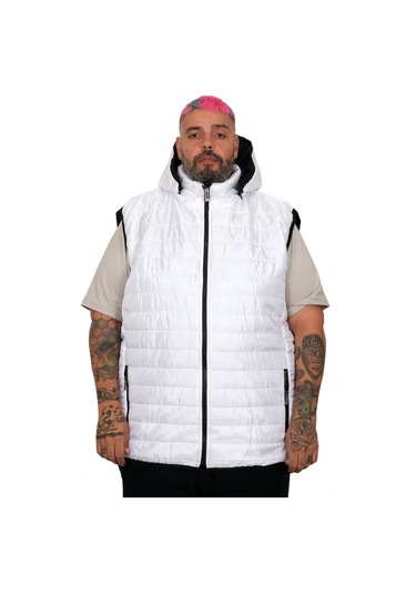 Mode Xl Battal Beden Erkek Kapitone Yelek 25709 Ekru
