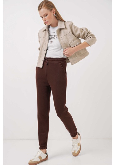 Gabria Paça Lastikli Eşofman Altı Kahverengi