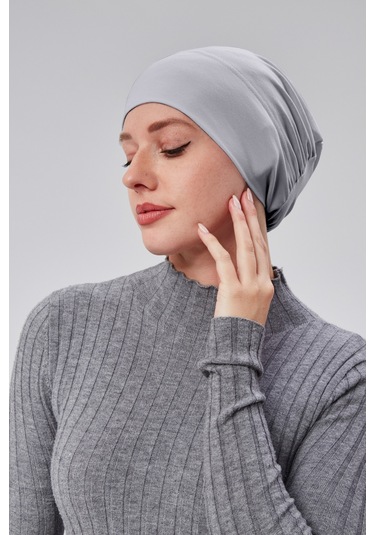 Kadın Tesettür Hazır Pratik Geçmeli Bone Lastikli Kaymaz Gri Gri