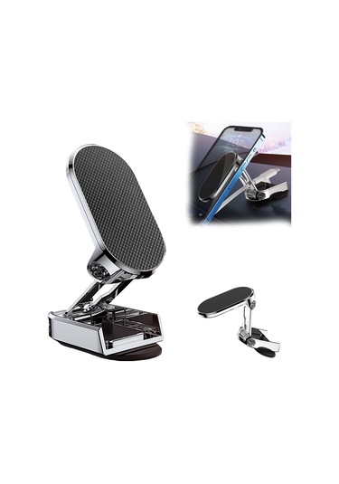 Tenfowee 360 Derece Dönebilen Katlanabilen Araç İçi Manyetik Telefon Tutucu - Kaymaz Yüzey, 2 Demir Plaka, 1 Yedek Yapıştırıcı GÜMÜŞ
