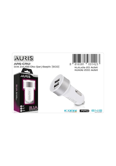 Şarj Aleti Araç 2 Port 3.1a Auris Ars-cr12