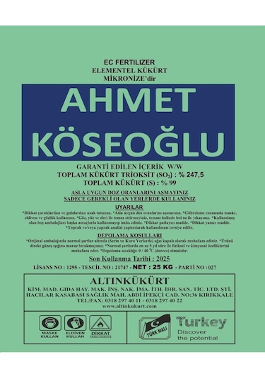 Köseoğlu Mikronize Kükürt 25 Kg