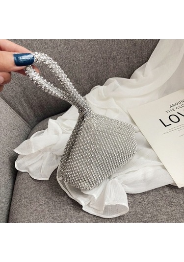 Wondernest Kadın Moda Gümüş Parlatan Ziyafet Partisi Elmas Çanta Gümüş