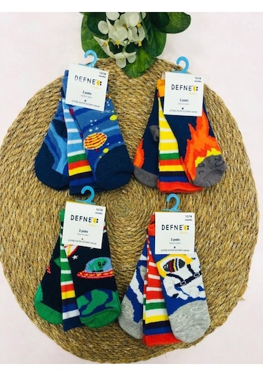 3-4 Yaş Aylık 12'li Erkek Bebek Çocuk Pamuklu Çorap-696 ÇoK Renkli