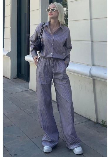 Madmext Bordo Uzun Kollu Çizgili Gömlek Pantolon İkili Takım Mg2124-bordo Bordo