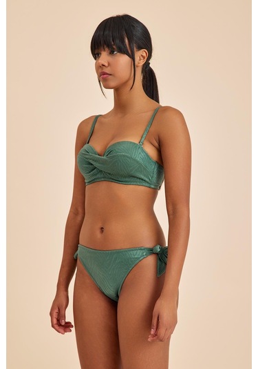 Bali Yeşil Balenli Dolgulu Straplez Push-up Bikini Üst Yeşil