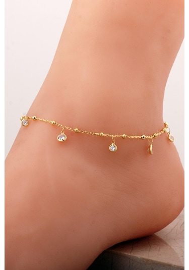 Sıra Taşlı Altın Kaplama Gümüş Halhal 366 Gümüş