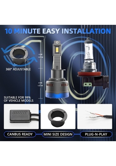 Ebitda Araba Farları Led 600w Yüksek Güç 9005-9006 H1-h11 10-32v, Gri-h1 Kurulum Güvenli Montaj Bir Çift Gri-h1