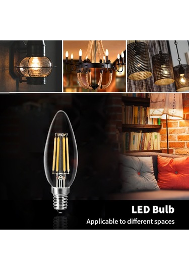 Symbee 6 Adet E14 Vidalı 4w Led Mum Ampulü, 2700k Islak Beyaz Işık, Cam Malzeme, C35 Modeli 220v