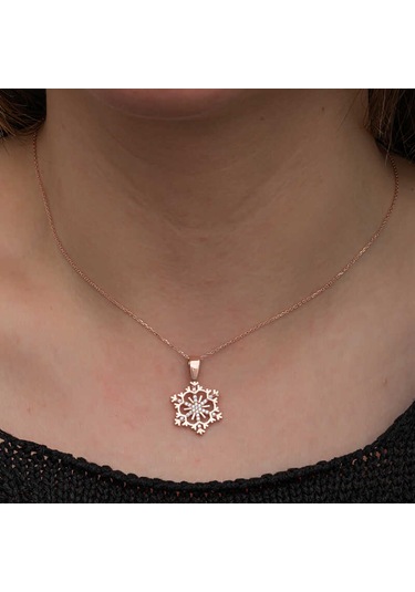 925 Ayar Gümüş Rose Kar Tanesi Kadın Kolye Gümüş