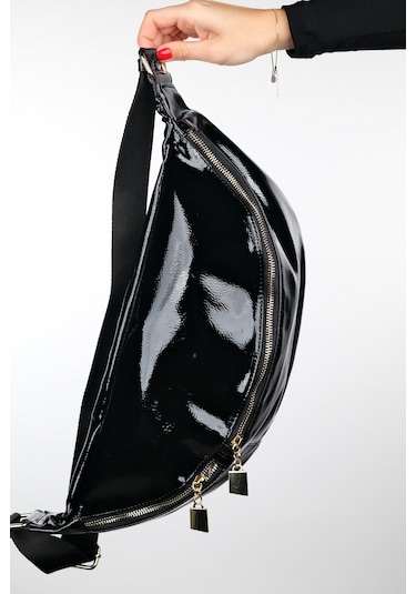 Luvishoes Venta Siyah Rugan Kadın Büyük Bel Çantası Siyah