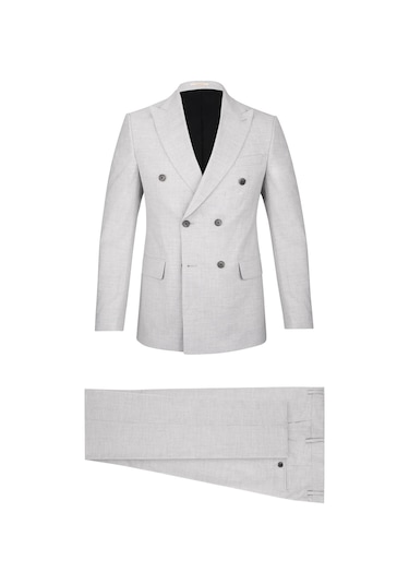 Hatemoğlu Gri Regular Fit Çizgili Kruvaze Klasik Takım Elbise 2958672 Gri
