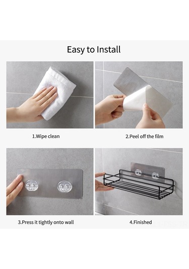 Hfambition Siyah Metal Duvar Takımı: Banyo Ve Mutfak İçin Deliksiz Rak, 1 Adet Yapıştırıcı Kanca İle - Sj190518 Siyah
