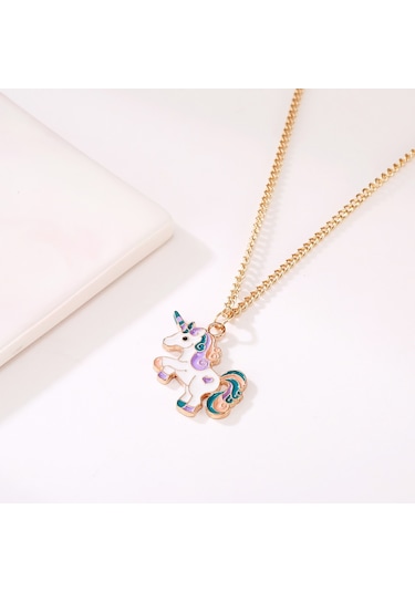 Chavin Unicorn Mineli Simli Çocuk Kolye Eh73 Beyaz