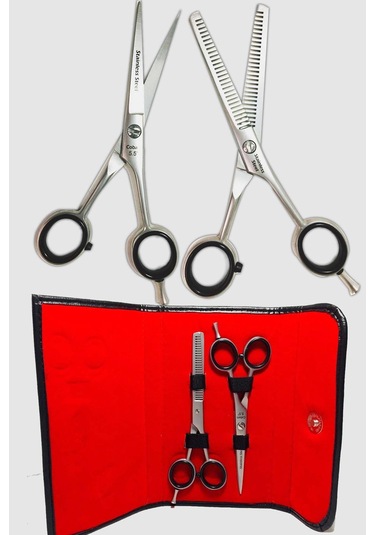 Cobalt Profesyonel Kuaför Saç Kesim, 5,5 İnç İkili Makas Seti, Kesim Makası, Çift Taraflı Efile Makası, Özel Deri Çantalı