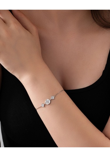 925 Ayar Rodyum Üçlü Yonca Gümüş Minimal Bileklik Gümüş - Rodyum