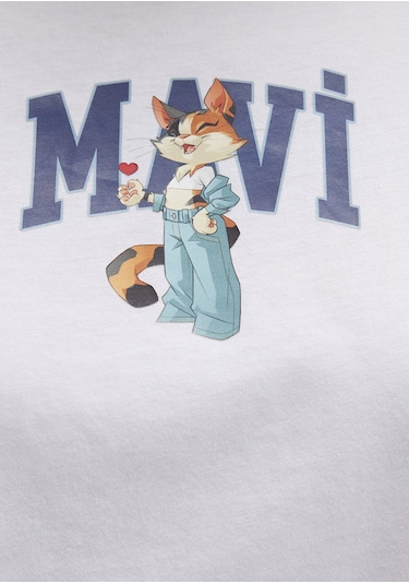 Mavi - Kedi Logo Baskılı Beyaz Tişört 1613284-620 Beyaz