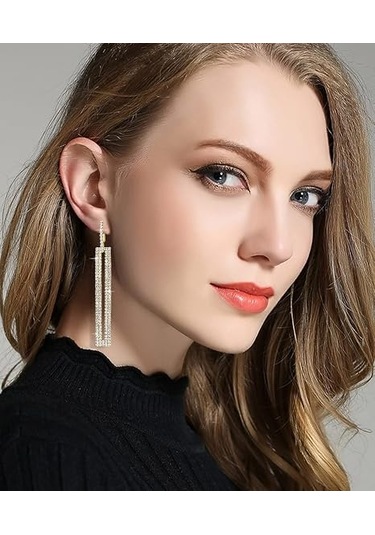 Altın Geometrik Dikdörtgen Kübik Zirkonyum Yapay Elmas Uzun Dam Gold