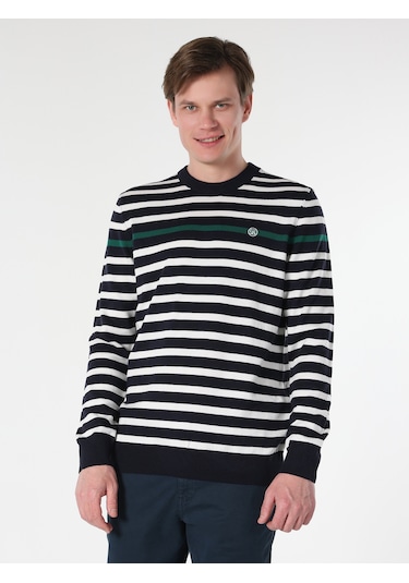 Colin's Regular Fit Bisiklet Yaka Çizgili Lacivert Erkek Kazak CL1064501_Q1.V1_NAV Colin's Regular Fit Bisiklet Yaka Çizgili Lacivert Erkek Kazak CL1064501_Q1.V1_NAV