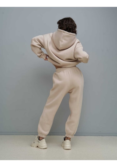 Mai Collection Mai Studios Co. Mai Studios Co. Minimal Baskı Kadın Eşofman Takımı - Kemik Rengi Bej