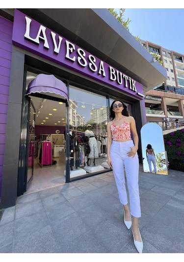 Lavessa Gipe Detaylı Crop - Turuncu Çiçekli-135 Turuncu