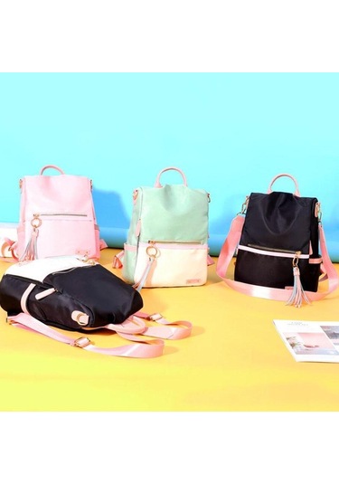 Bej&Siyah Yogodlns Kadın Kızın Patchwork Kontrast Renk Naylon Sırt Çantası Seyahat Okul Çantası Omuzdan Askili Çanta Sırt Çantası Sırt Çantası Yeni Bej - Siyah