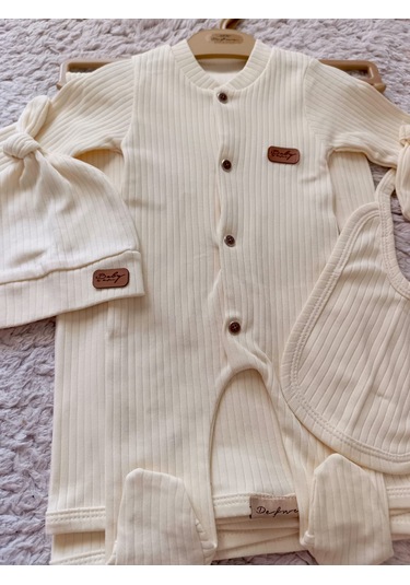 Yeni Doğan Bebek Natural 5 Parça Krem Hastane Çıkışı Zıbın Seti