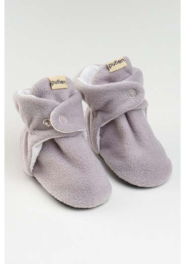 Organik Pamuk Astarlı, Bebek İlk Adım Ayakkabısı, Kaydırmaz Taban, Bebek Pandufu, Bej Patik Gri