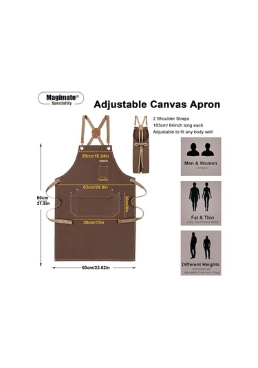 Erkekler Kadınlar İçin Çapraz Sırt Askılı Şef Önlüğü, Pamuklu Kanvas Önlük Kahverengi, Diğer