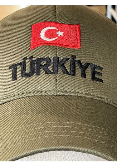 Hamze Türkiye Bayrak Nakış Pamuklu Unisex Cap Şapka Haki