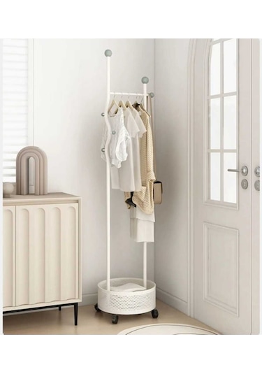 Ayaklı Siyah Konfeksiyon Askısı Metal Elbise Askılığı Sepetli Askılık Tekerlekli 175 Cm 6005 Siyah