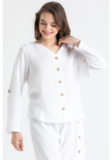 Uzun Kol Müslin Sedef Gömlek Beyaz Byz-beyaz Beyaz