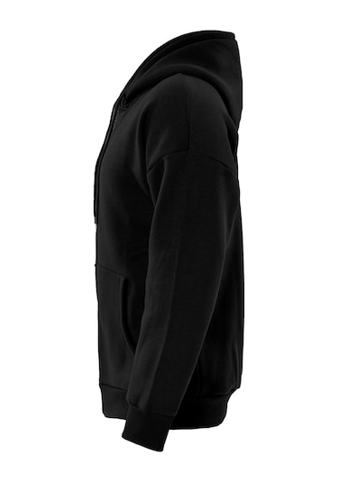 Unisex Fermuarlı Kapüşonlu Oversize Sweatshirt - Siyah Siyah