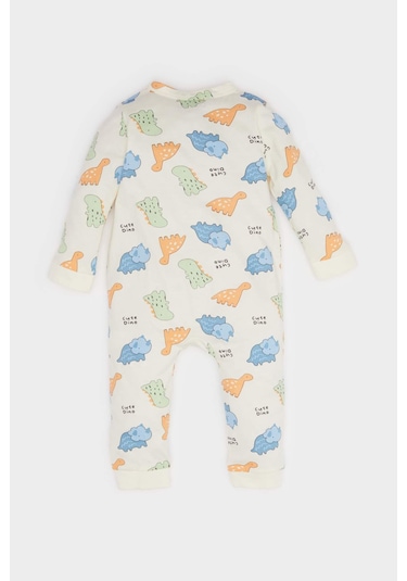 Defacto Erkek Bebek Yenidoğan Dinazor Baskılı Penye Tulum F0122a525auer233 Ekru