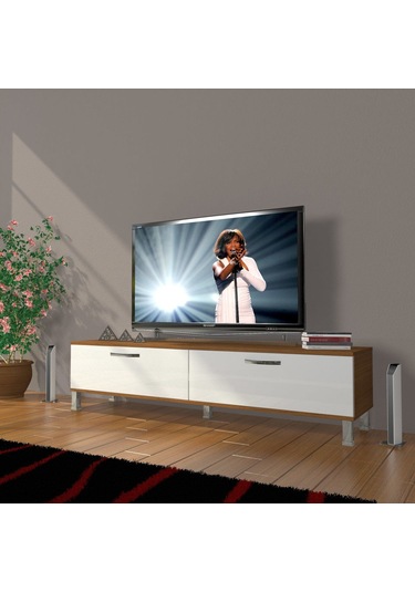 Decoraktiv Eko 140 Mdf Std Krom Ayaklı Tv Ünitesi Tv Sehpası - Ceviz - Beyaz Ceviz - Beyaz