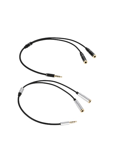 Geeksen 3.5mm Çift Çıkışlı Ses Ayırıcısı Kablosu Gri/siyah Seçenekli - 31cm Uzunluklu