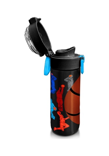 Coral High Kids Siyah Basketbol Desenli Pipetli Ve Direkt İçim Çelik Termos 500 Ml 31795 Siyah